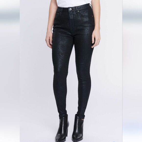NWT Seven 7 Brand Ultra High Rise Viper Skinny Black Coated Jeans Size 12 - Picture 1 of 4